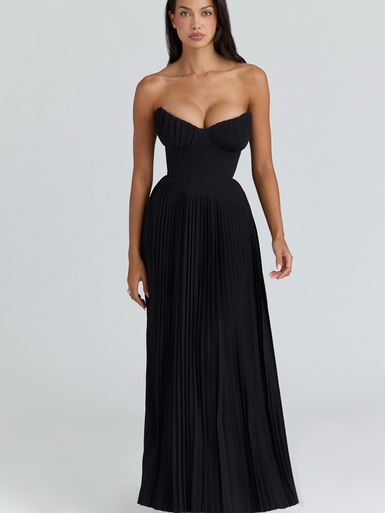 House of CB Dresses & Skirts - House of CB - Marcella Black Georgette Pleated Maxi Dress